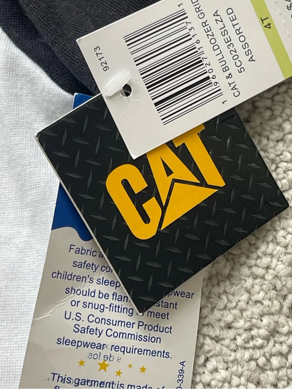 CAT Caterpillar Toddler 4T Raglan Logo Pajama Sleep Shirt NWT Yellow Black